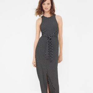 NWT White House Black Market Dress Chevron Striped Tie Front Maxi